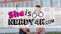 FULL SCENE on https://SheIsNerdy4K.com -  I met her on the street walking along the channel and took her home for a better view... yeah and a view of her naked bod was just what I wanted.